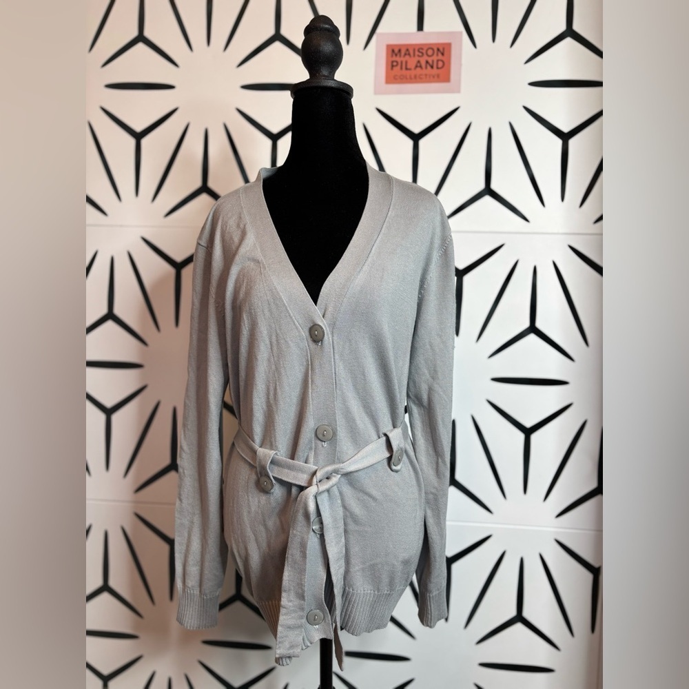 Grace Elements Gray Button-Front Belted Cardigan Size L - Picture 4 of 12
